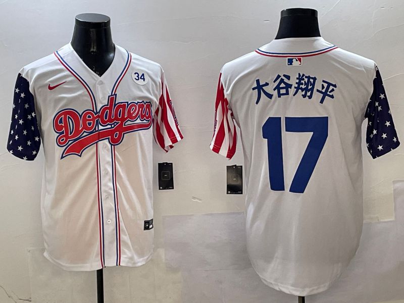 Men Los Angeles Dodgers #17 Ohtani White a generation of national flags Joint name 2025 Nike MLB Jersey style 3->los angeles dodgers->MLB Jersey